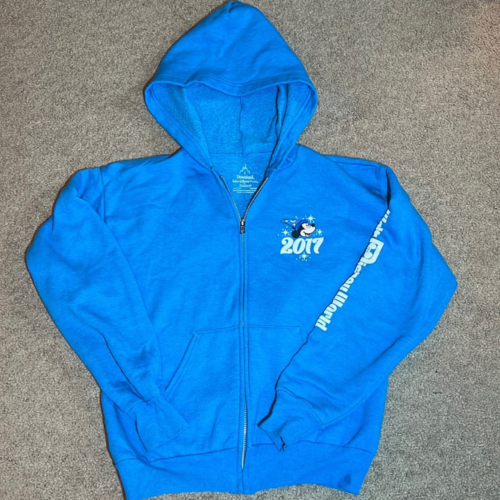 Disney sweatshirt teal youth L full zip front with pockets and hood